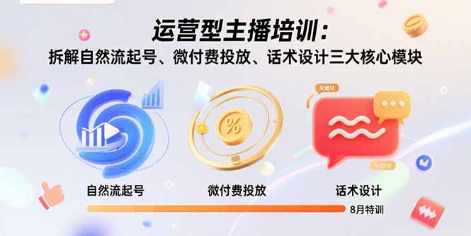 运营型主播培训：拆解自然流起号、微付费投放、话术设计三大核心模块-8月-58创客网