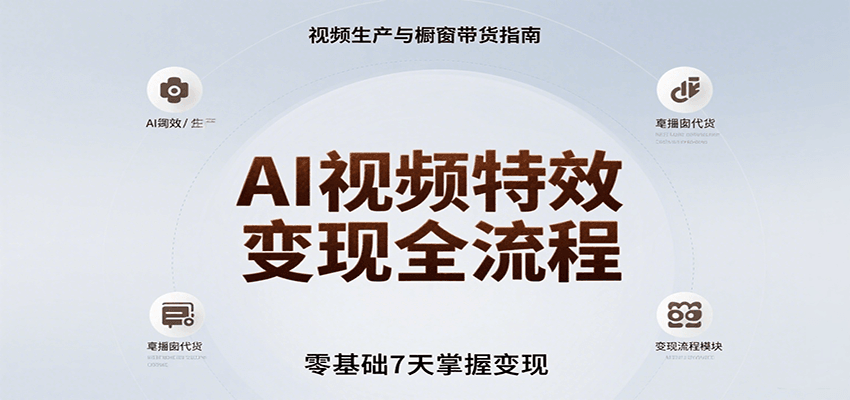 AI视频特效变现全流程，零基础7天掌握视频生产到橱窗带货变现-多米联创