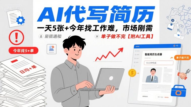 AI代写简历，一天5张+今年找工作难，市场刚需，单子做不完【附AI工具】-58创客网