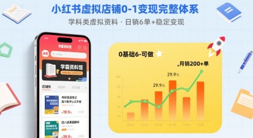 小红书虚拟店铺0-1变现完整体系：卖学科类虚拟资料，一天6张+，很稳定【已完结】-58创客网