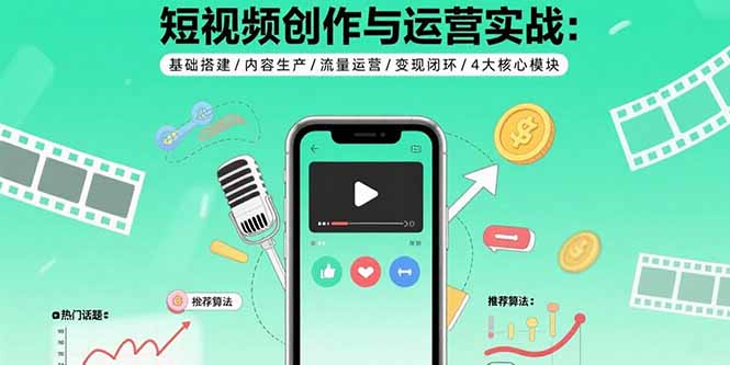短视频创作与运营实战：基础搭建/内容生产/流量运营/变现闭环/4大核心模块-58创客网