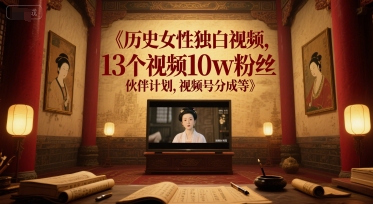 历史女性独白视频，13个视频10w粉丝，伙伴计划，视频号分成等-58创客网