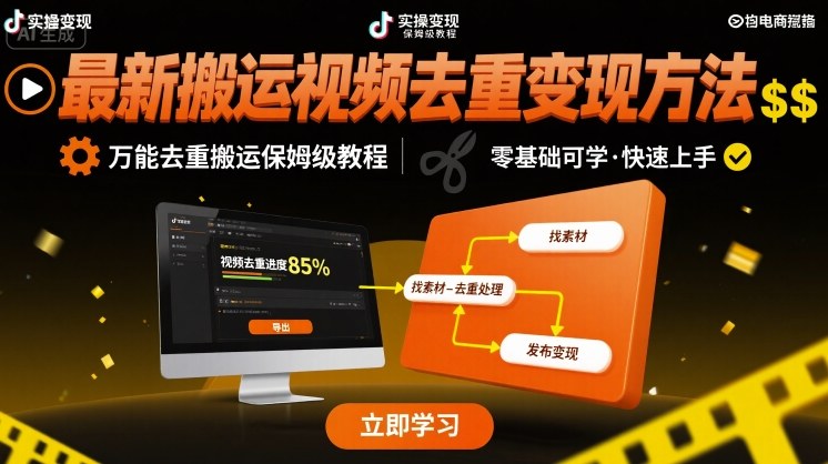 最新搬运视频去重变现方法，万能去重搬运保姆级教程-58创客网