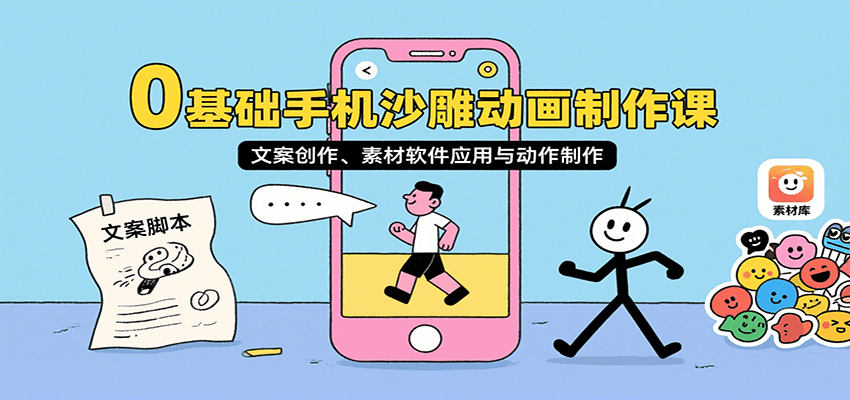0基础手机沙雕动画制作课，文案创作、素材软件应用与动作制作-58创客网