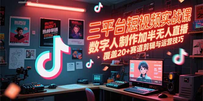 三平台短视频实战课，数字人制作加半无人直播，覆盖20+赛道剪辑与运营技巧-58创客网