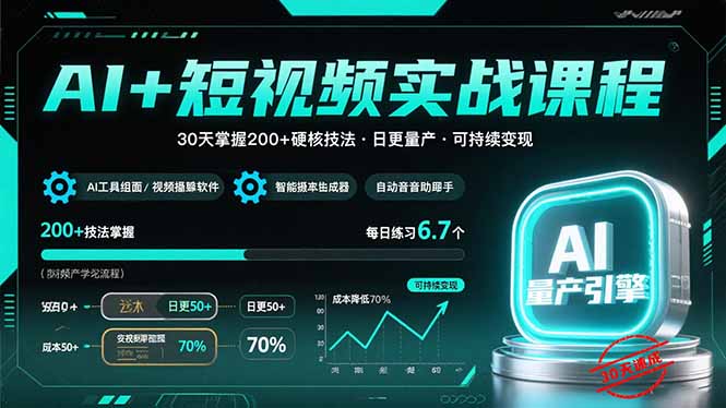 AI+短视频实战课程：30天掌握200+硬核技法，实现日更量产可持续变现-58创客网
