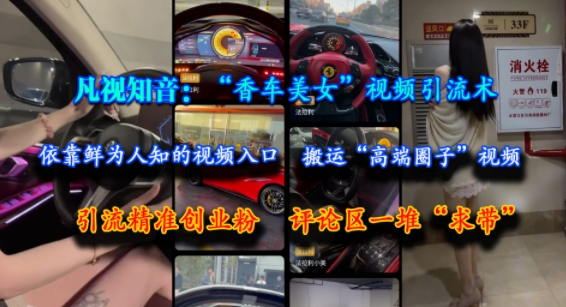 凡视知音：“香车美女”视频引流术，依靠鲜为人知的视频入口，搬运“高端圈子”视频，引流精准创业粉，评论区一堆“求带”-58创客网