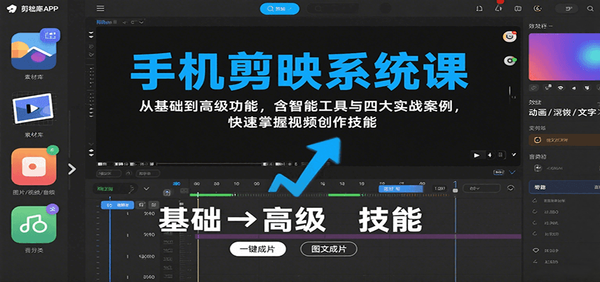 手机剪映系统课，从基础到高级功能，含智能工具与四大实战案例，快速掌握视频创作技能-58创客网