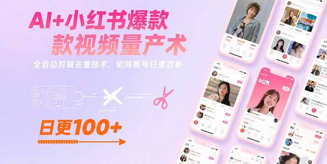 AI+小红书爆款视频量产术：全自动剪辑去重技术，矩阵账号日更百条-58创客网