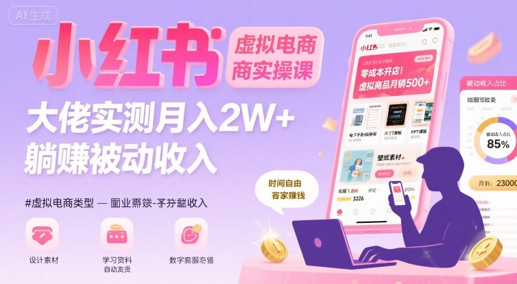 小红书虚拟电商，大佬实测月入2W+，实现被动收入-58创客网