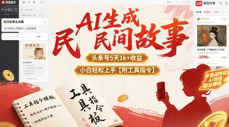 AI生成民间故事，头条号5天1k+，小白轻松上手【附工具指令】-58创客网