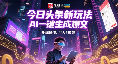 今日头条新玩法，AI一键生成爆文，矩阵操作，月入5位数-58创客网