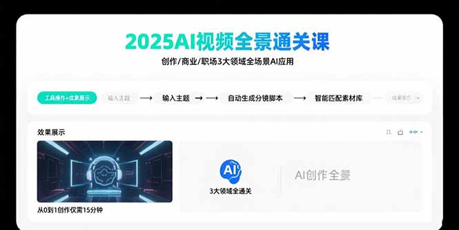 2025AI视频全景通关课：涵盖创作/商业/职场3大领域 掌握AI全场景应用-58创客网