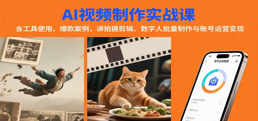 AI视频制作实战：含工具使用、爆款案例，讲拍摄剪辑、数字人批量制作与账号运营变现-58创客网