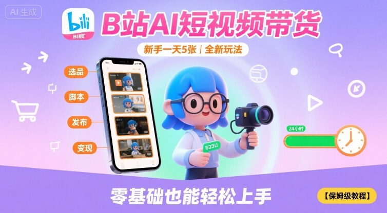 B站AI短视频带货，新手一天5张，全新玩法【保姆级教程】-58创客网