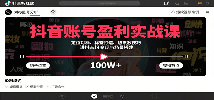 抖音账号盈利实战课，定位对标、标签打造、破播放技巧，讲涨粉变现与场景搭建-58创客网