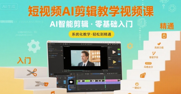 短视频AI剪辑教学视频课，入门到精通-多米联创