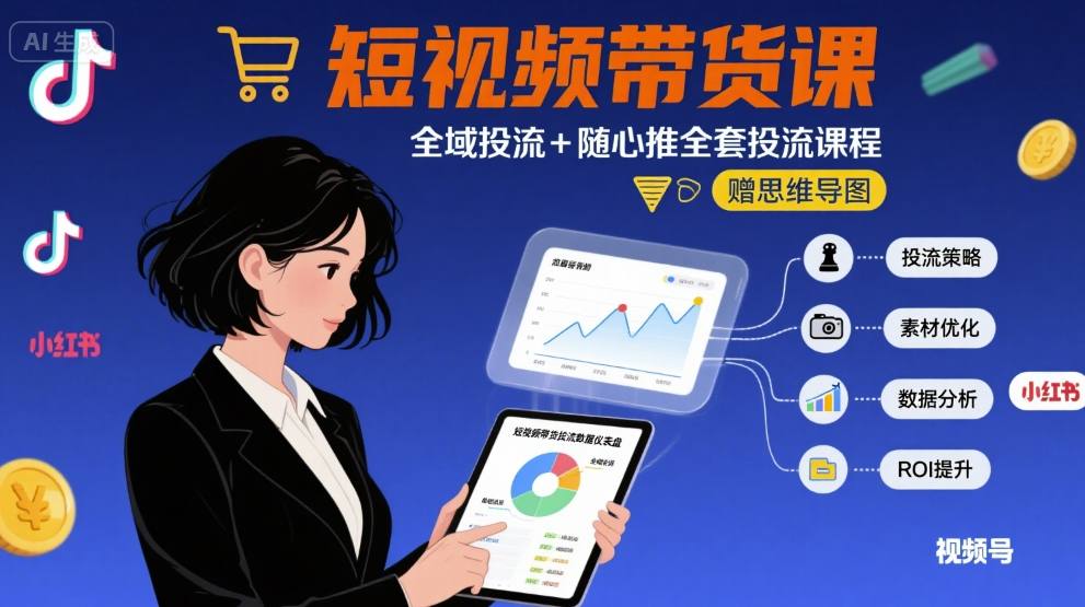 最新短视频带货课，全域投流+随心推全套投流课程+思维导图-58创客网