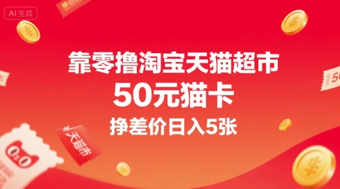 靠零撸淘宝天猫超市50元猫卡，挣差价日入5张-58创客网
