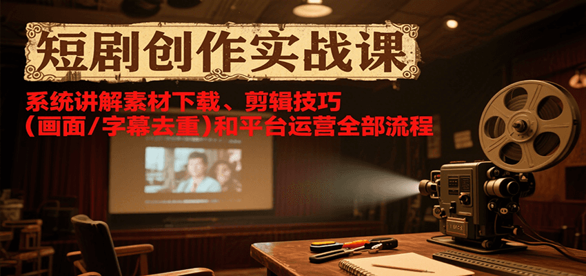 短剧创作实战课，系统讲解素材下载、剪辑技巧(画面/字幕去重)和平台运营全部流程-58创客网