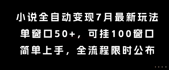 小说全自动变现7月玩法，单窗口50+，可挂100窗口，简单上手，全流程限时公布【揭秘】-58创客网