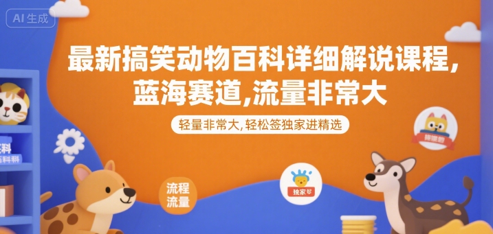 最新搞笑动物百科详细解说课程，蓝海赛道，流量非常大，轻松签独家进精选-58创客网
