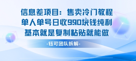 信息差项目：售卖冷门教程单人单号日收9张纯利基本就是复制粘贴就能做-58创客网