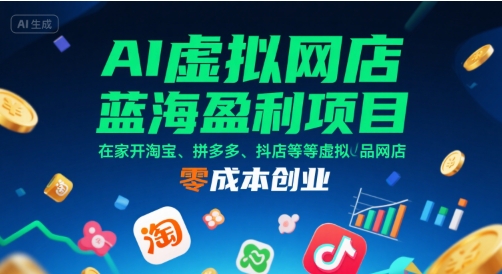 AI虚拟网店蓝海盈利项目，在家开淘宝、拼多多、抖店等虚拟品网店，零成本创业-58创客网