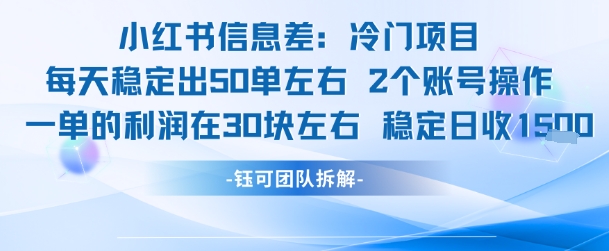 小红书信息差冷门项目一单利润30块每天稳定1.5k左右2个账号操作-58创客网