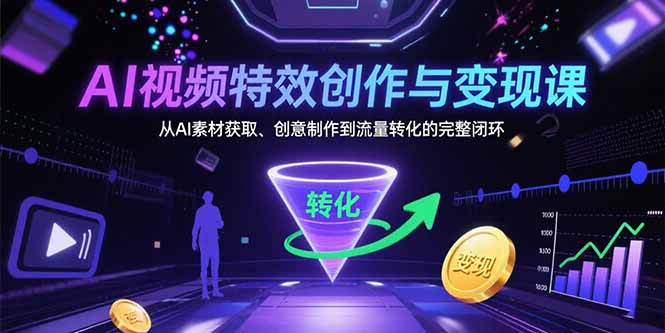 AI视频特效创作与变现课：从AI素材获取、创意制作到流量转化的完整闭环-多米联创