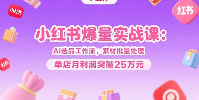 小红书爆量实战课：AI选品工作流，素材批量处理，单店月利润突破25万元-58创客网