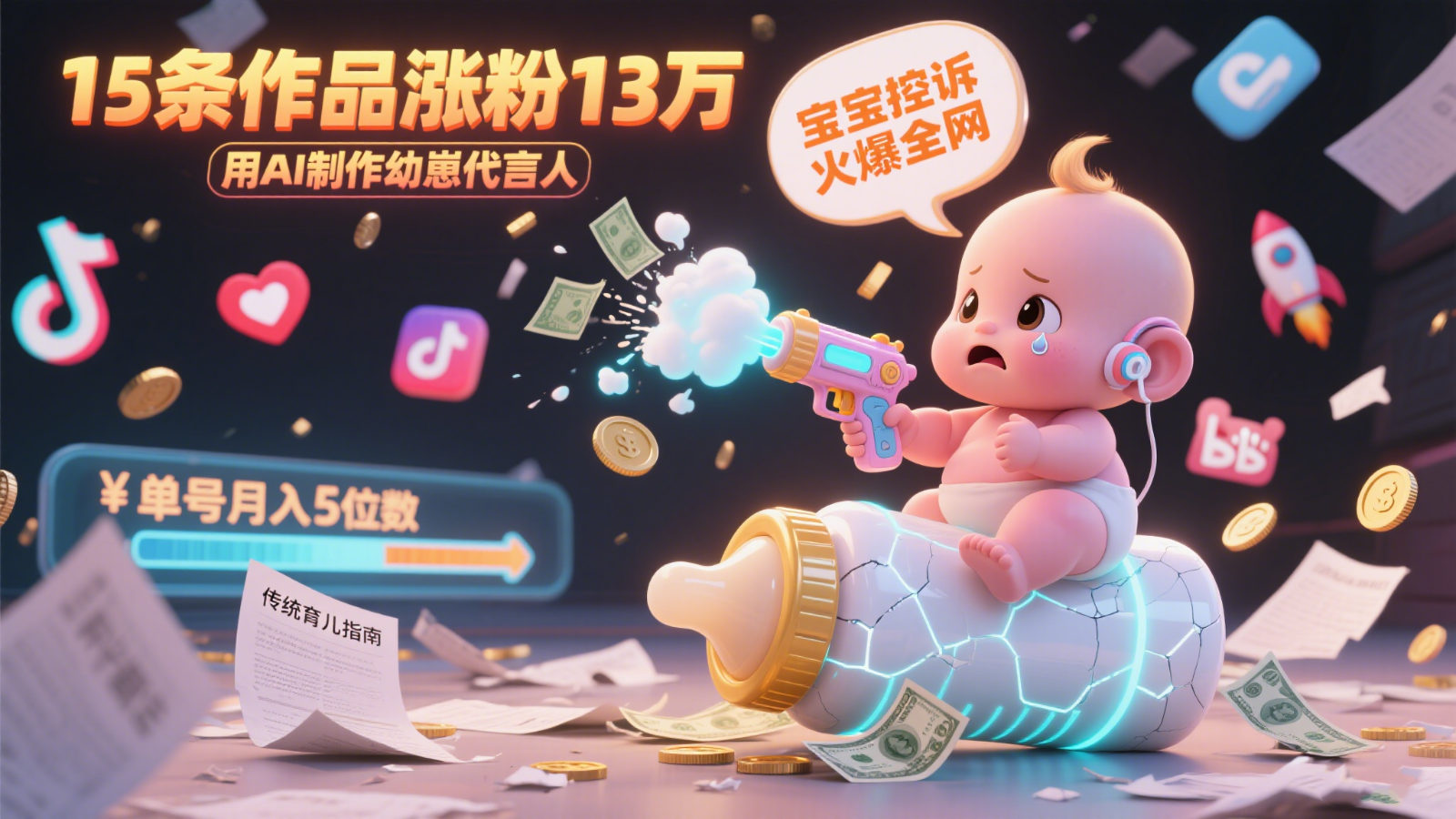 用AI制作幼崽代言人，宝宝的控诉火爆全网，15条作品涨粉13万，单号月入5位数实操教程-58创客网