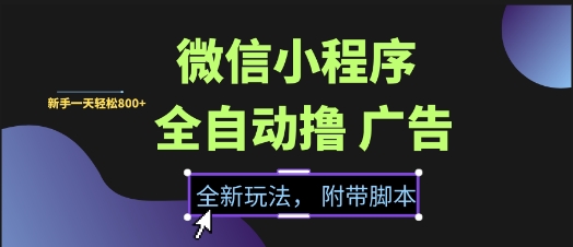 微信小程序全自动撸广告项目，彻底解决没流量的问题，新手一天8张+【揭秘】-58创客网