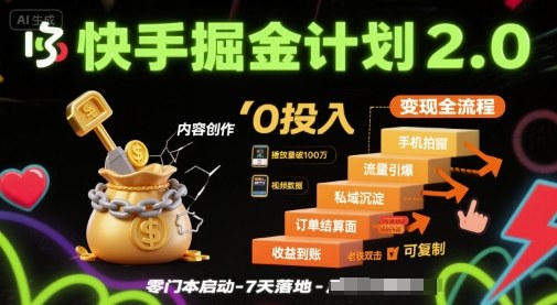 快手掘金计划2.0，快手电商变现全流程，简单可复制，0投入-58创客网