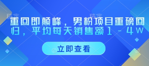 重回即颠峰，男粉项目重磅回归，平均每天销售额1-4W-58创客网