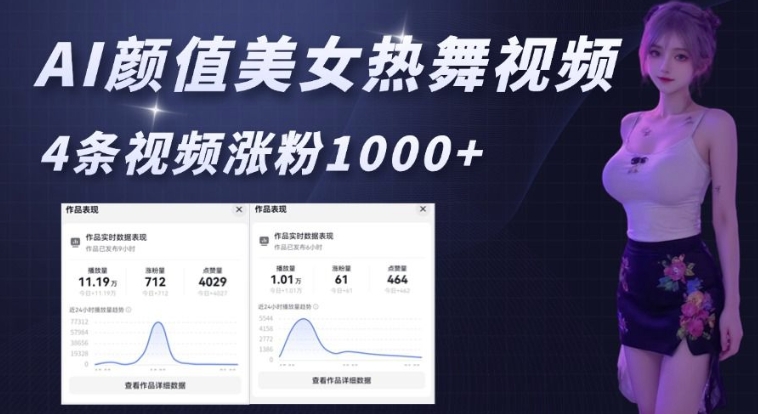 AI颜值美女热舞视频，4条视频涨粉1000+，实测6分钟一条-58创客网