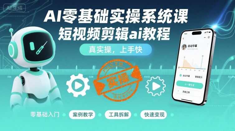 AI零基础实操系统课，短视频剪辑ai教程，真实操，上手快-58创客网