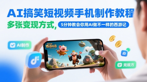 AI搞笑短视频手机制作教程，多张变现方式，5分钟教会你用AI做不一样的西游记-58创客网