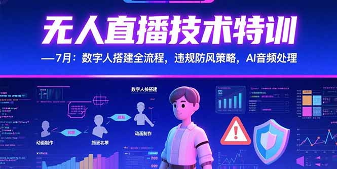 无人直播技术特训-7月：数字人搭建全流程，违规防风策略，AI音频处理-58创客网