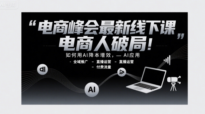 电商峰会最新线下课，电商人破局，如何用AI降本增效，AI应用-全域推广-直播运营-付费流量-58创客网