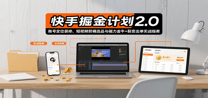 快手掘金计划2.0，账号定位装修、短视频剪辑选品与磁力金牛+裂变出单实战指南-58创客网