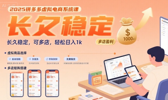 2025拼多多虚拟电商系统课，长久稳定，可多店，轻松日入1k-58创客网