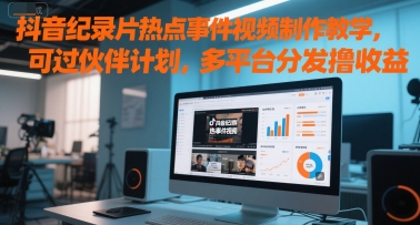 抖音纪录片热点事件视频制作教学，可过伙伴计划，多平台分发撸收益-58创客网