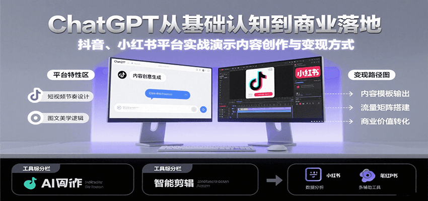 ChatGPT从基础认知到商业落地，实战演示抖音、小红书等平台的内容创作与变现-58创客网