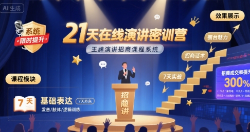 21天在线演讲密训营，王牌演讲招商课程系统-58创客网