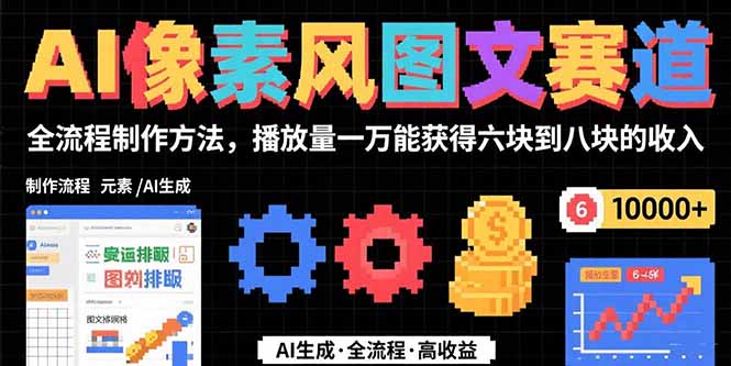 AI像素风图文赛道：全流程制作方法，播放量一万能获得6块到8块的收入-多米联创