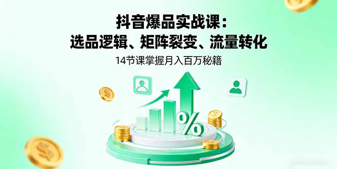 抖音爆品实战课：选品逻辑、矩阵裂变、流量转化，14节课掌握月入百万秘籍-多米联创