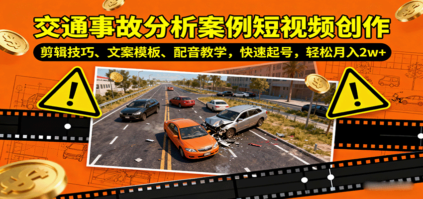 交通事故分析案例短视频创作，剪辑技巧、文案模板、配音教学，快速起号，轻松月入2w+-58创客网
