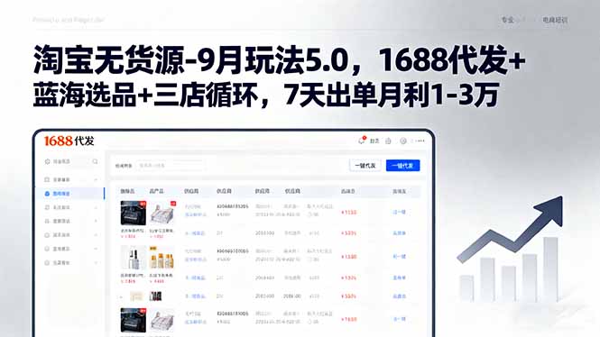 淘宝无货源-9月玩法5.0，1688代发+蓝海选品+三店循环，7天出单月利1-3万-58创客网