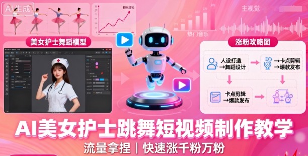 AI美女护士跳舞短视频制作教学，流量拿捏，快速涨千粉万粉【提示词+视频教程】-58创客网